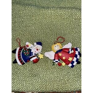 Salt dough like Christmas ornaments , Angel Santa And Angel With Stars ,set Of 2
